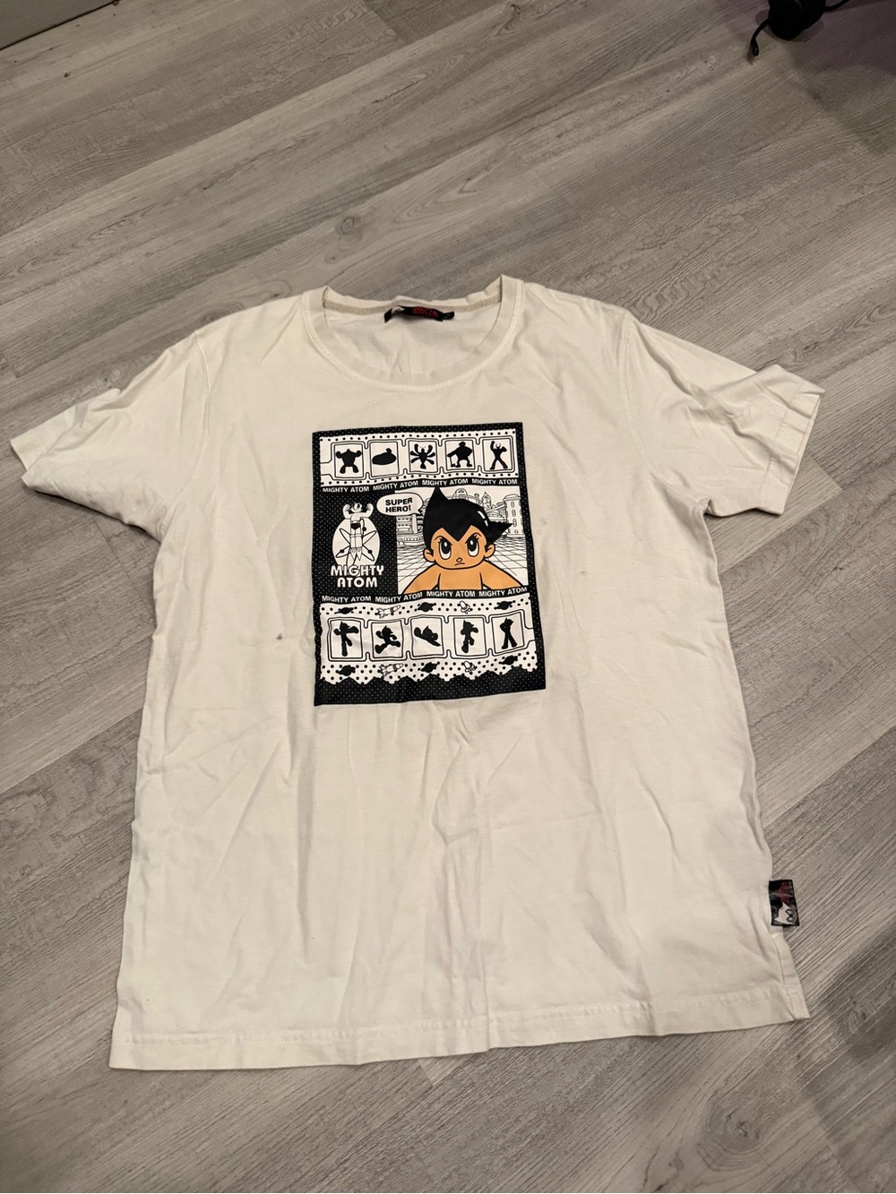 White Short-Sleeve Graphic Tee with Cartoon Front Panel